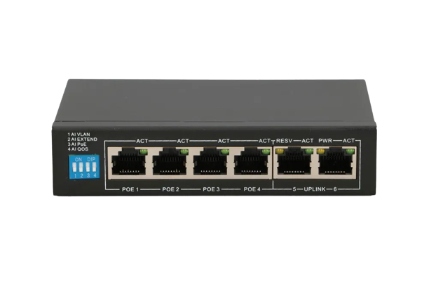 EX-EUROS-V2 Extralink PoE Switch | 4x 100Mb/s PoE/PoE+, 2x RJ45 Uplink 100Mb/s, 60W