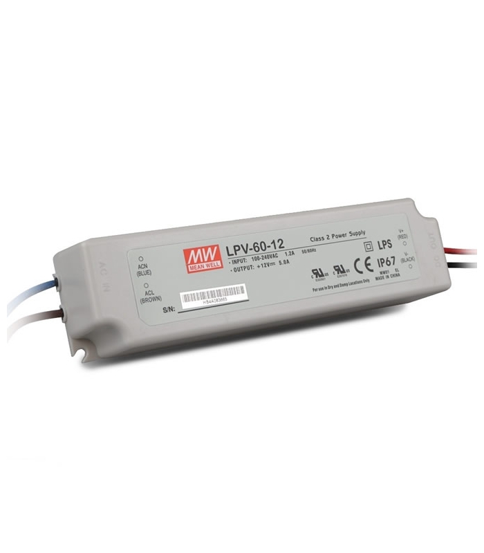 MW-LPV-60-24 60 W, 90-264VAC, 24VDC, 2.5A, 162.5 x 42.5 x 32 mm, Aydınlatma Güç Kaynakları